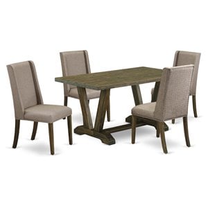 East West Furniture V-Style 5-piece Wood Dining Set in Jacobean Brown/Dark Khaki