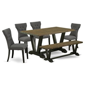 East West Furniture V-Style 6-piece Wood Dining Set in Jacobean/Black/Gray