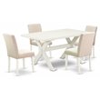 East West Furniture X-Style 5-piece Wood Dining Table Set in Linen White