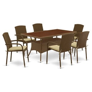 East West Furniture Oslo 7-piece Metal Patio Dining Set with Cushion in Brown