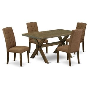 East West Furniture X-Style 5-piece Dining Table Set in Jacobean/Brown Beige