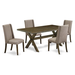 East West Furniture X-Style 5-piece Wood Dining Room Set in Brown/Dark Khaki