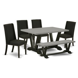 East West Furniture V-Style 6-piece Wood Dining Set in Cement/Black