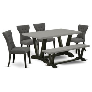 East West Furniture V-Style 6-piece Wood Dining Set in Cement/Black/Gray