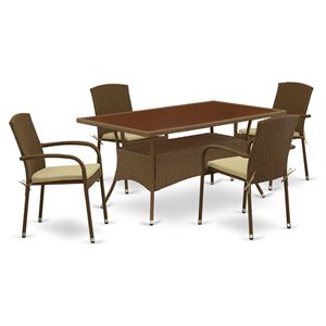 East West Furniture Oslo 5-piece Metal Patio Dining Set with Cushion in Brown