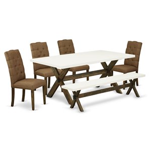 east west furniture x-style 6-piece wood dinette room set in jacobean brown