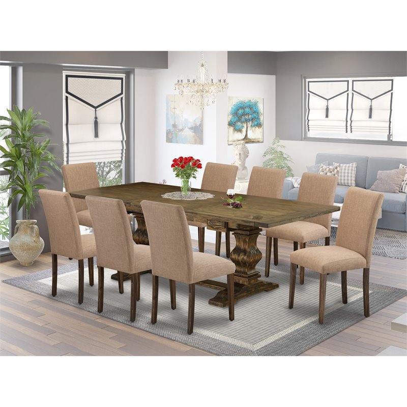 East West Furniture Lassale 9-piece Wood Dinette Set in Jacobean Brown