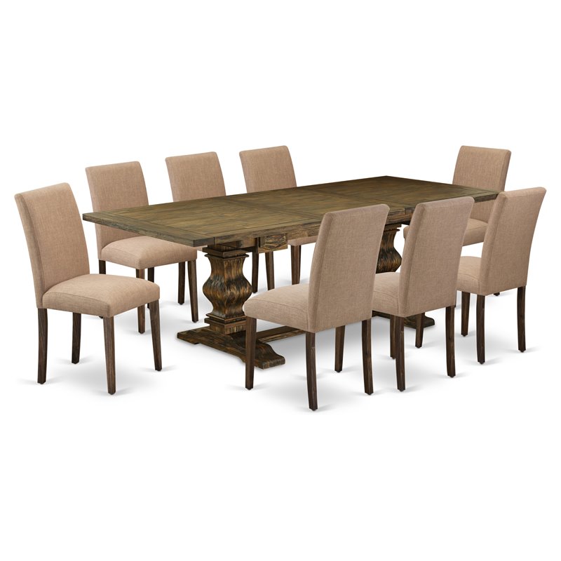 East West Furniture Lassale 9-piece Wood Dinette Set in Jacobean Brown