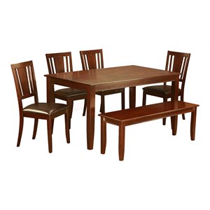 East West Furniture Dudley 6-piece Wood Dining Set with Bench in Mahogany