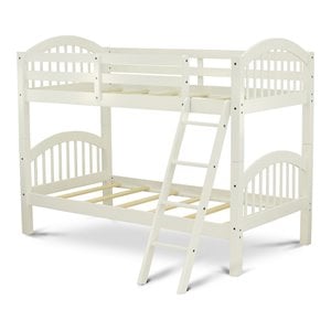 East West Furniture Verona 63&quot Wood Twin Bunk Bed with 4-step Ladder in White
