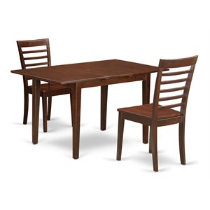 east west furniture norfolk 3-piece wood table and dinette chair set in mahogany