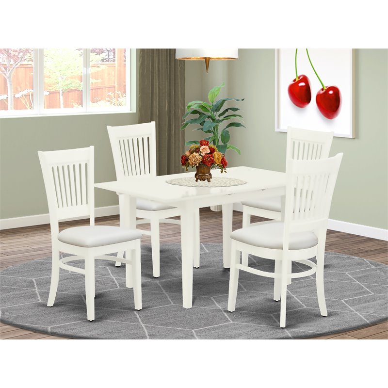 East West Furniture Norfolk 5-piece Wood Dinette Table and Chair Set in White