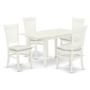 east west furniture norfolk 5-piece wood dinette table and chair set in white