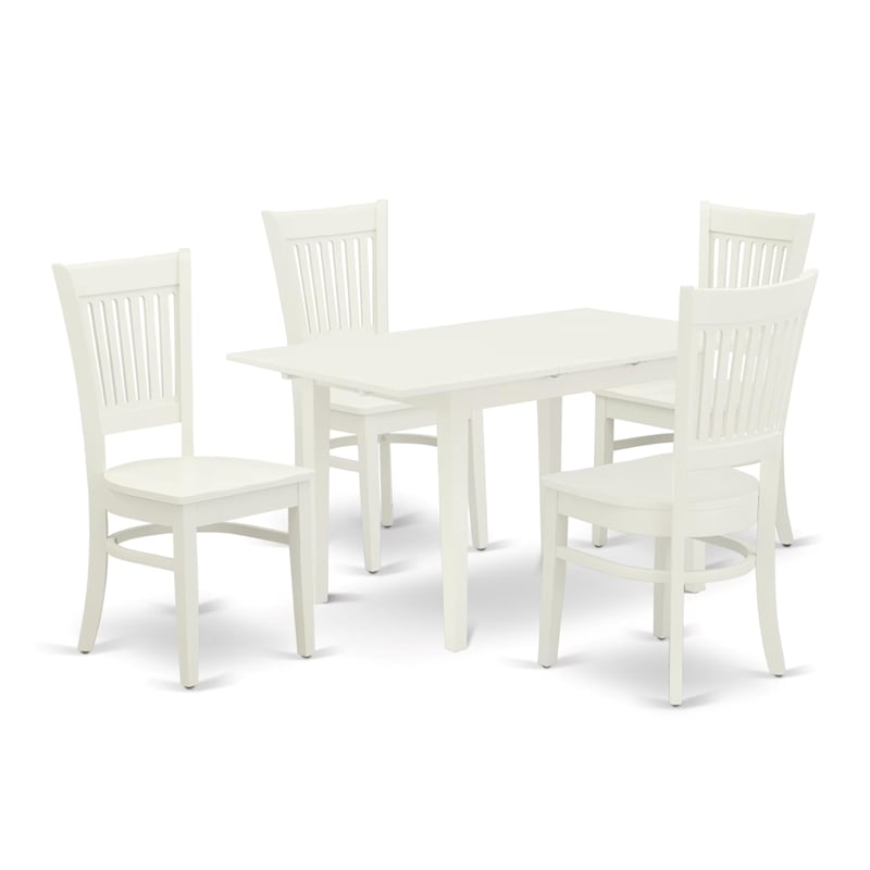 East West Furniture Norfolk 5-Piece Dining Set with Wood Seat in Linen White