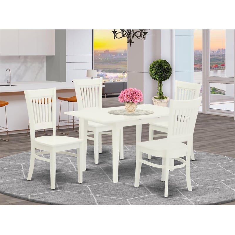 East West Furniture Norfolk 5-Piece Dining Set with Wood Seat in Linen White