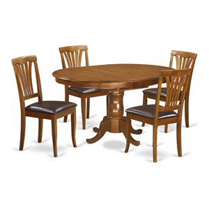 east west furniture portland 5-piece wood dining set with leather seat in brown