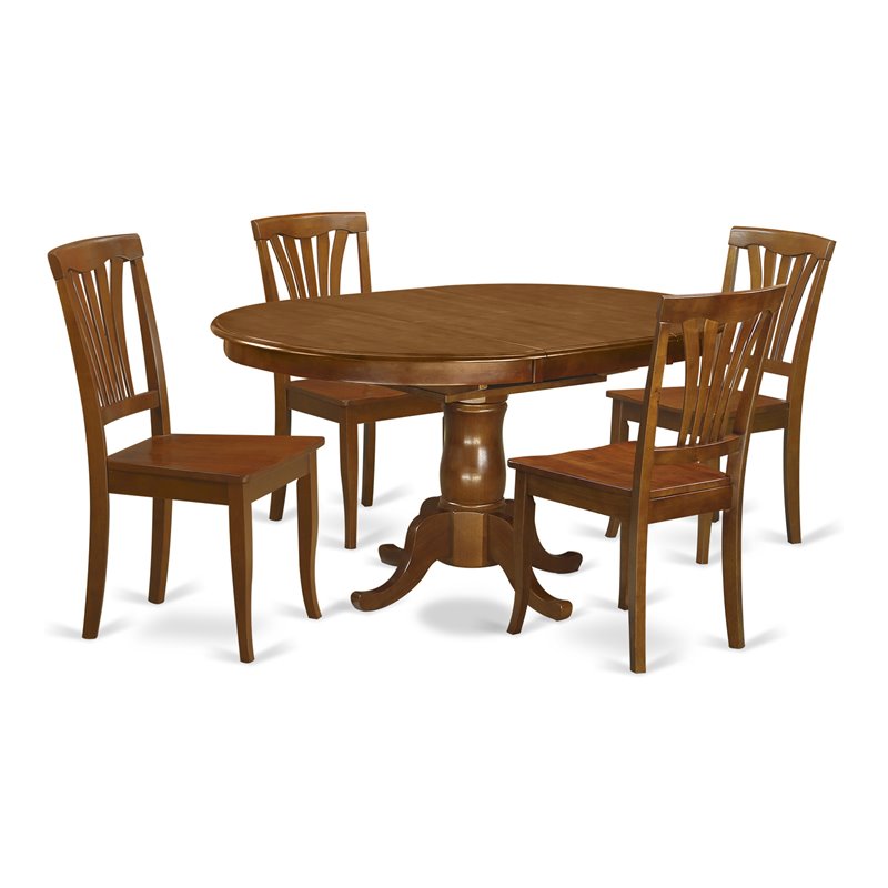 East West Furniture Portland 5-piece Dining Set with Wood Seat in Saddle Brown