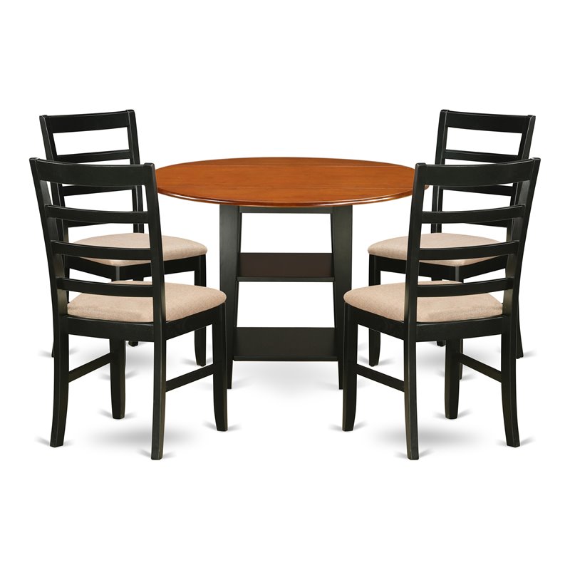 East West Furniture Sudbury 5-piece Wood Table and Dining Chairs in Black