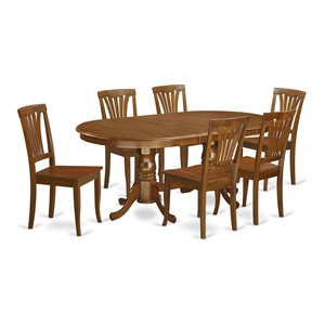 East West Furniture Plainville 7-piece Dining Set with Wood Seat in Brown