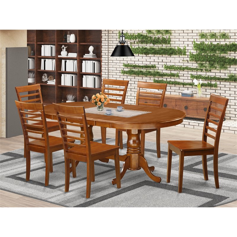 East West Furniture Plainville 7-piece Wood Dining Room Set in Saddle Brown