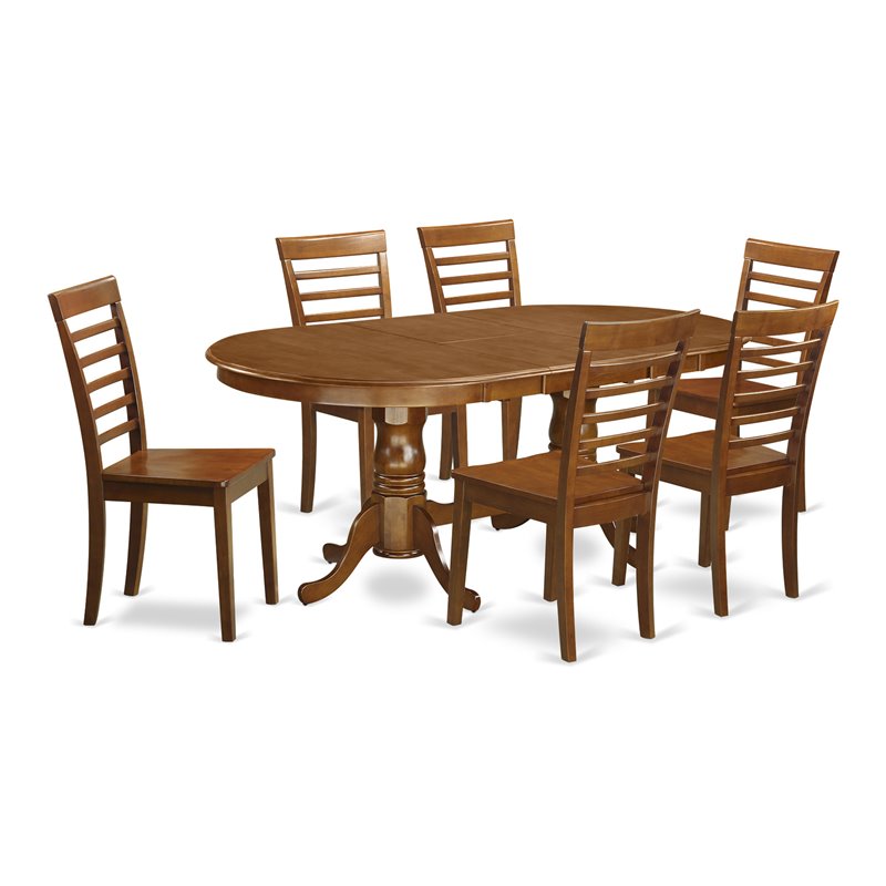 East West Furniture Plainville 7-piece Wood Dining Room Set in Saddle Brown