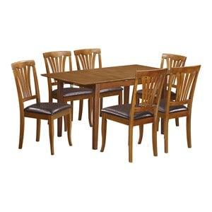 East West Furniture Picasso 7-piece Dining Set with Leather Seat in Saddle Brown