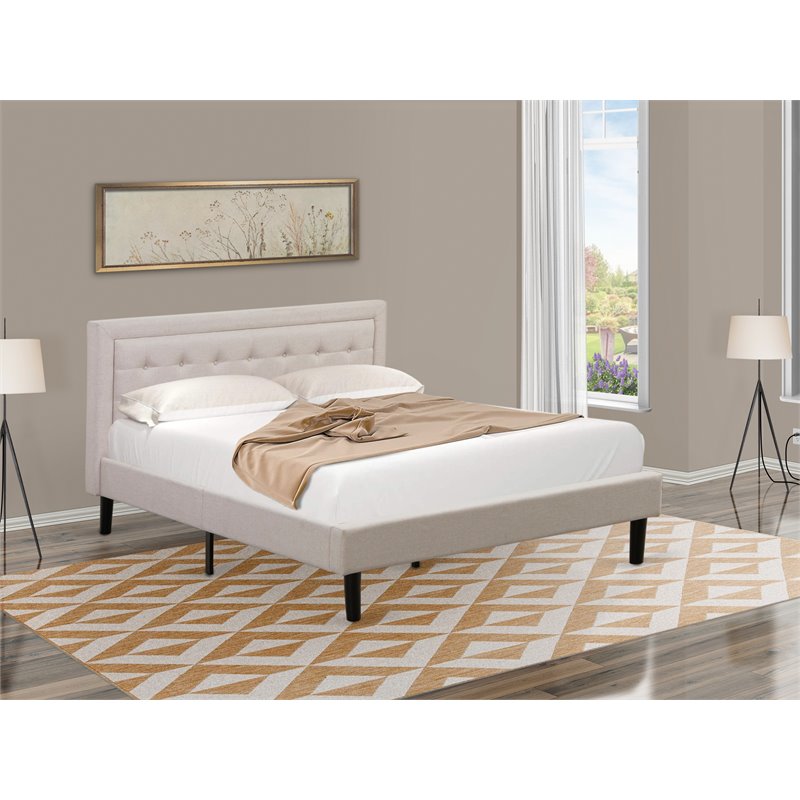 East West Furniture Fannin Traditional Wood Platform Queen Bed in Mist Beige