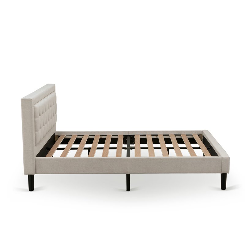 East West Furniture Fannin Traditional Wood Platform Queen Bed in Mist Beige