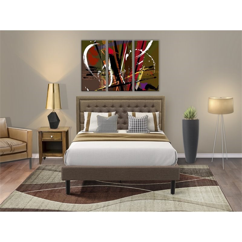 East West Furniture 2-piece Traditional Wood Queen Bed Set in Brown Finish