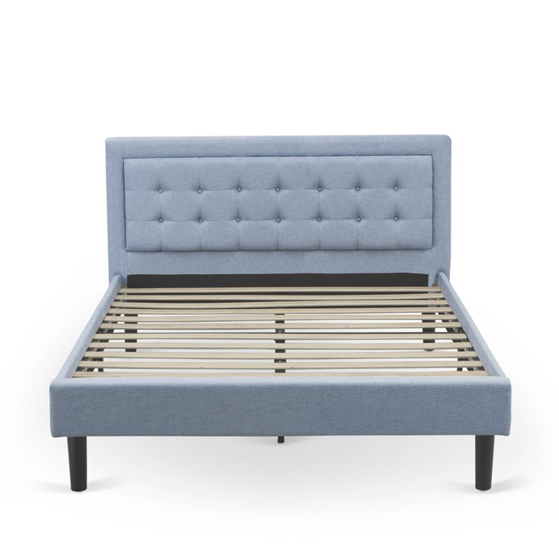 East West Furniture Fannin Traditional Wood Platform Queen Bed in Denim Blue