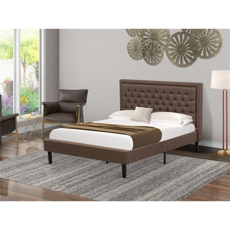 East West Furniture Kendall Traditional Wood Platform Queen Bed Frame in Brown