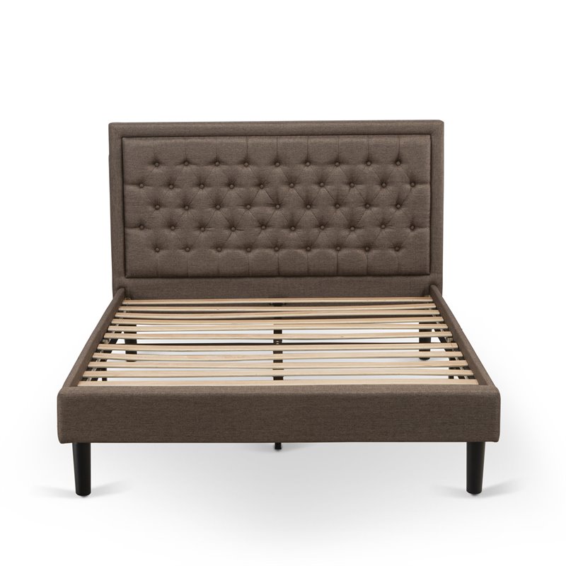 East West Furniture Kendall Traditional Wood Platform Queen Bed Frame in Brown