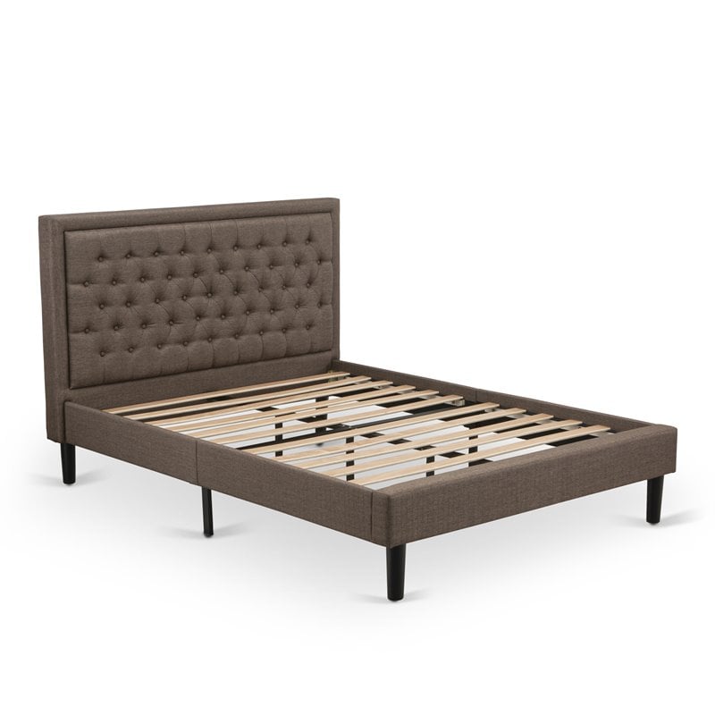 East West Furniture Kendall Traditional Wood Platform Queen Bed Frame in Brown