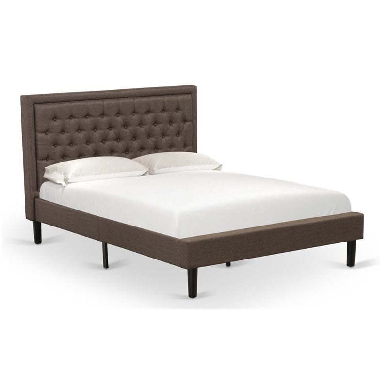 East West Furniture Kendall Traditional Wood Platform Queen Bed Frame in Brown