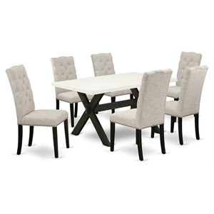 East West Furniture X-Style 7-piece Wood Dining Set in Dark Khaki Brown