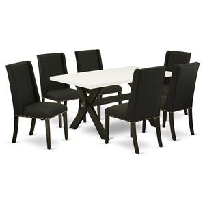 East West Furniture X-Style 7-piece Wood Dining Table and Chairs in Black