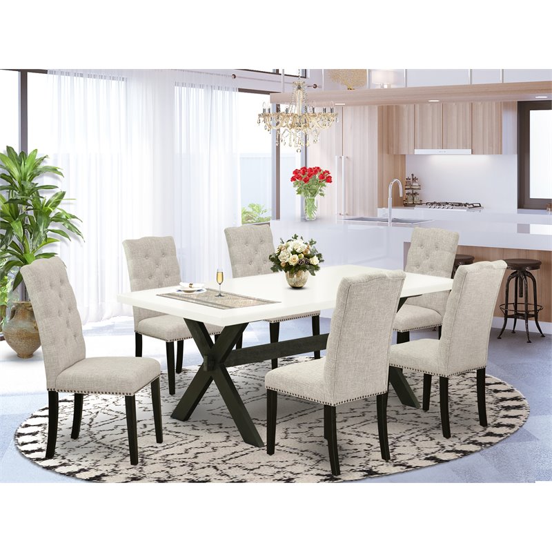 East West Furniture X-Style 7-piece Wood Dining Room Set in Dark Khaki Brown