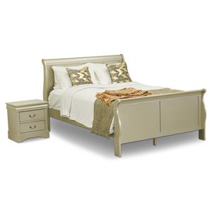 east west furniture louis philippe 2-piece queen bed and nightstand in gold