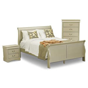 east west furniture louis philippe 3-piece queen bed nightstand & chest in gold