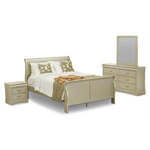 east west furniture louis philippe 4-piece wood queen bedroom set in gold