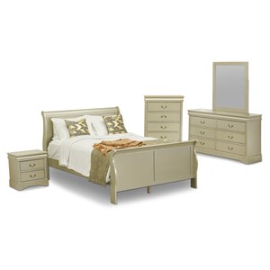 east west furniture louis philippe 5-piece wood queen bedroom set in gold