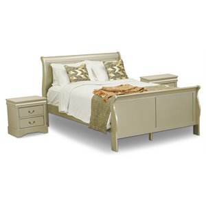east west furniture louis philippe 3-piece queen bed and nightstands in gold