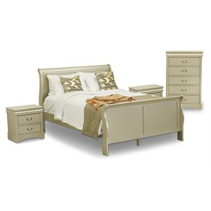 east west furniture louis philippe 4-piece queen bedroom set in metallic gold