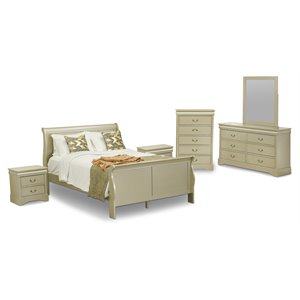 east west furniture louis philippe 6-piece queen bedroom set in metallic gold