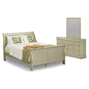 east west furniture louis philippe 3-piece queen bedroom set in metallic gold