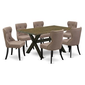 East West Furniture X-Style 7-piece Wood Dining Set in Black/Coffee