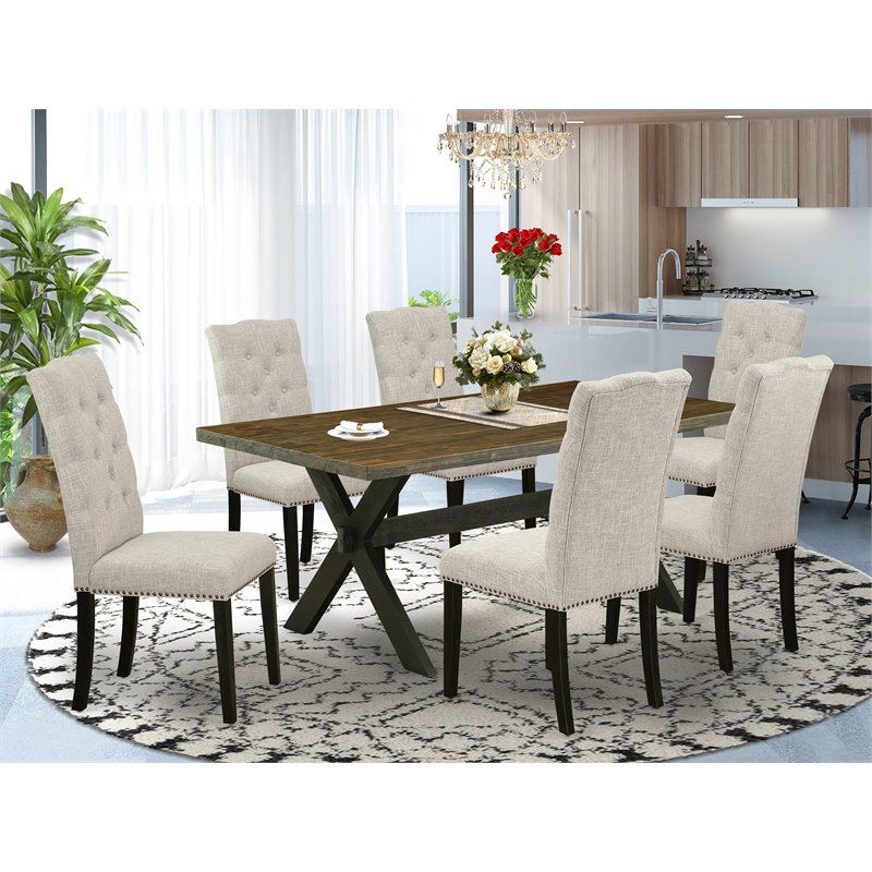 East West Furniture X-Style 7-piece Wood Dining Room Table Set in Dark Brown