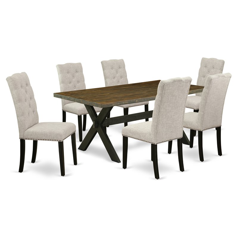 East West Furniture X-Style 7-piece Wood Dining Room Table Set in Dark Brown