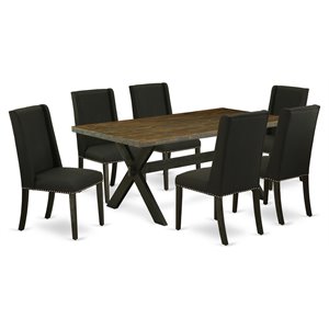 East West Furniture X-Style 7-piece Wood Dining Table and Chairs in Black Finish