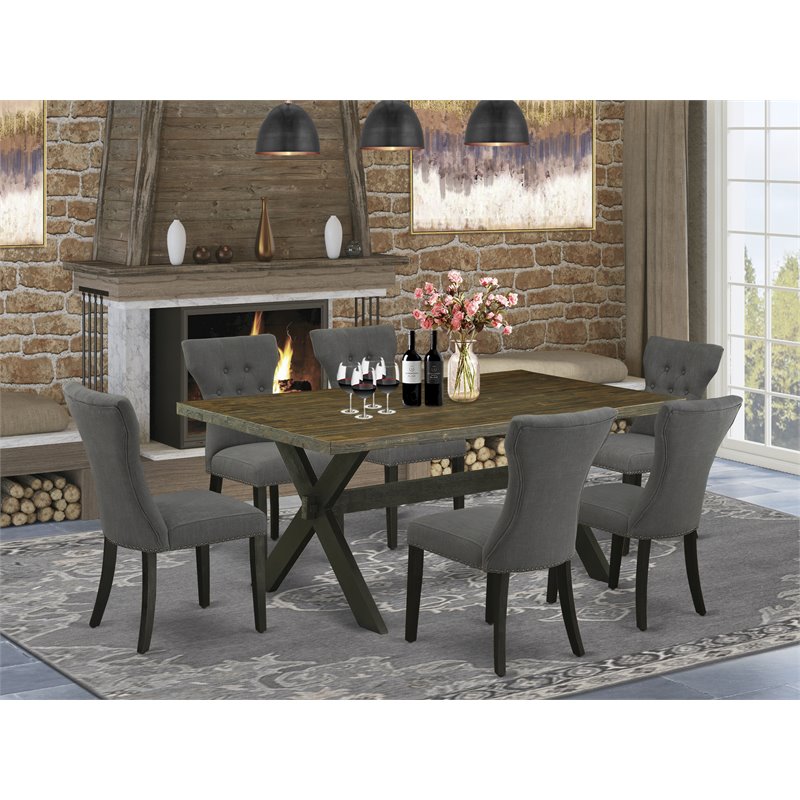 East West Furniture X-Style 7-piece Wood Kitchen Dining Table Set in Gotham Gray